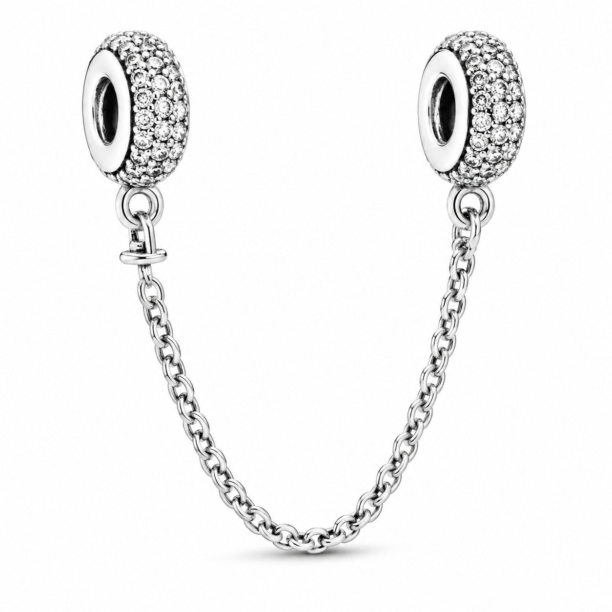 Sparkling Pave Safety Chain Charm S925 Sterling Silver