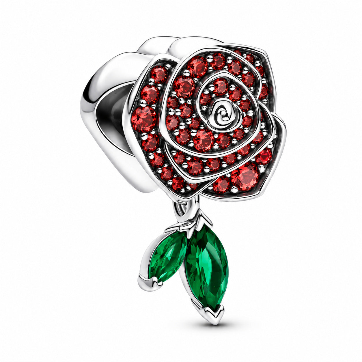 Sparkling Rose in Bloom Charm Hallmarked S925 Sterling Silver