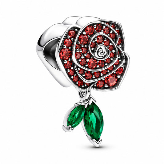 Sparkling Rose in Bloom Charm Hallmarked S925 Sterling Silver