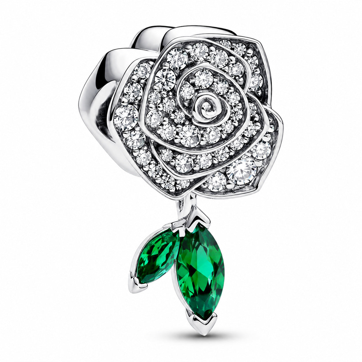 Sparkling Rose in Bloom Charm Hallmarked S925 Sterling Silver