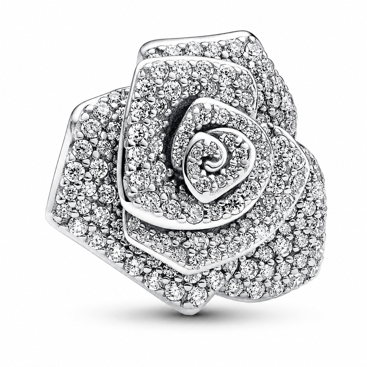 Sparkling Rose in Bloom Oversized Charm S925 Sterling Silver