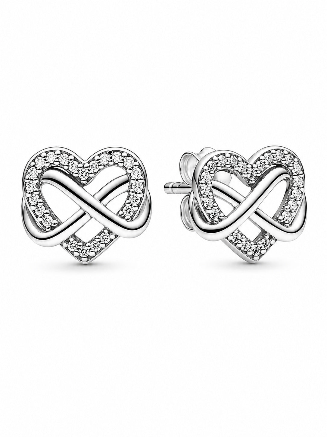 Sparkling 925 Sterling Silver Infinity Heart Stud Earrings