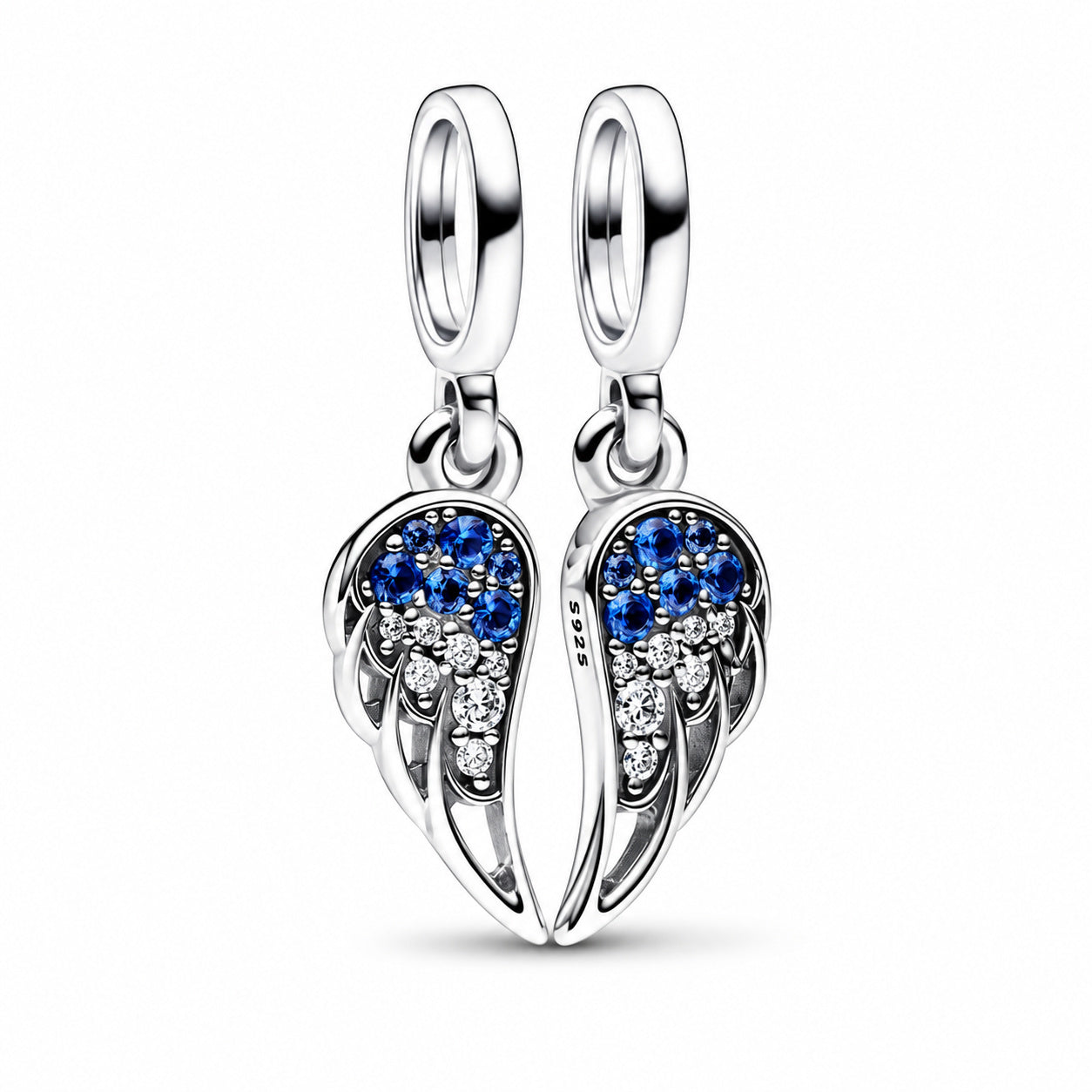 Sparkling Splitable Angel Wings Dangle Charm S925 Sterling Silver