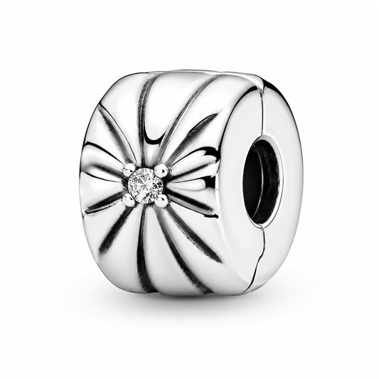 Sparkling Sunburst Clip Charm Hallmarked S925 Sterling Silver