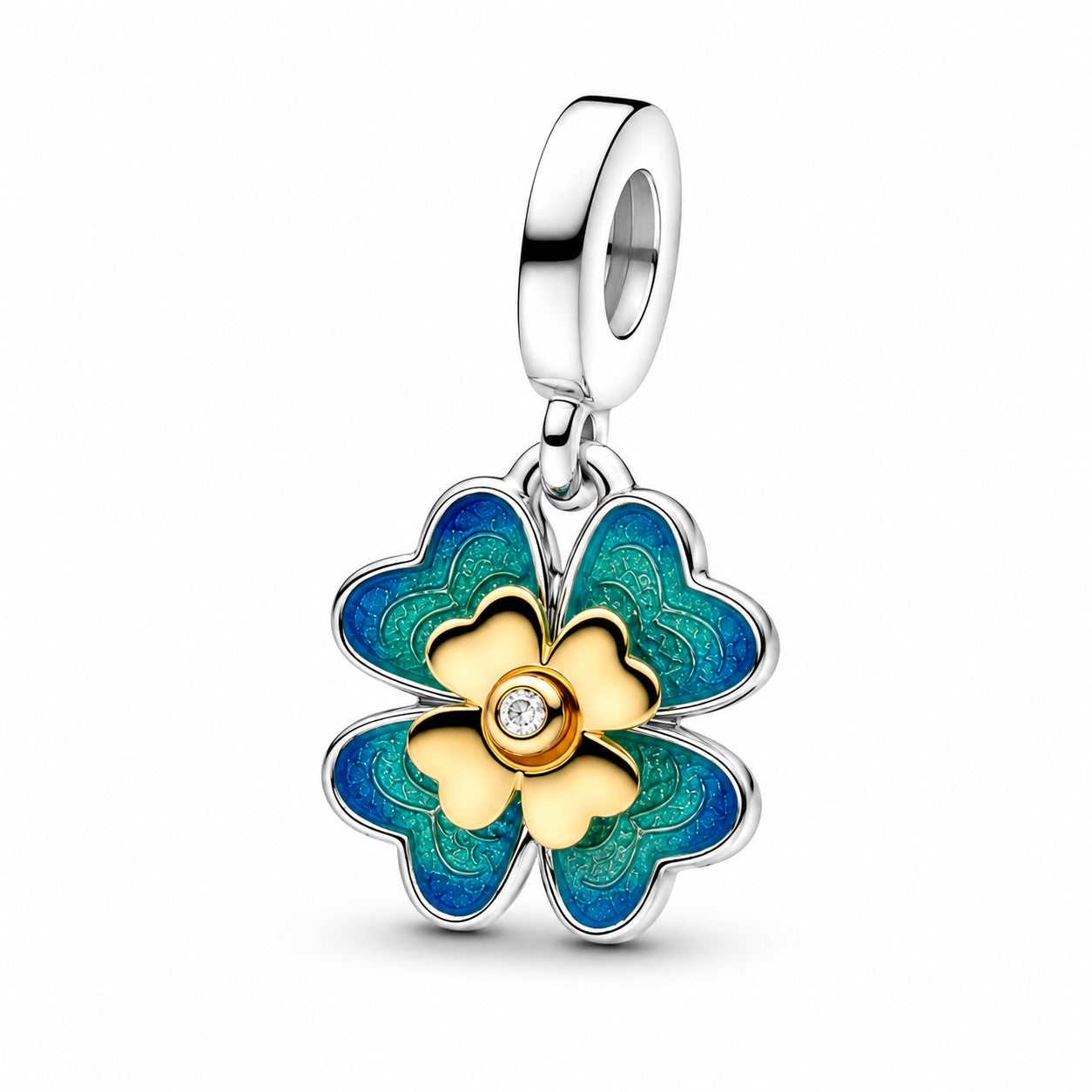 Spinnable Four Leaf Clover Dangle Charm Hallmarked S925 Sterling Silver