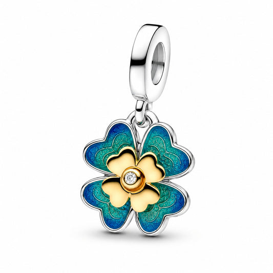 Spinnable Four Leaf Clover Dangle Charm Hallmarked S925 Sterling Silver