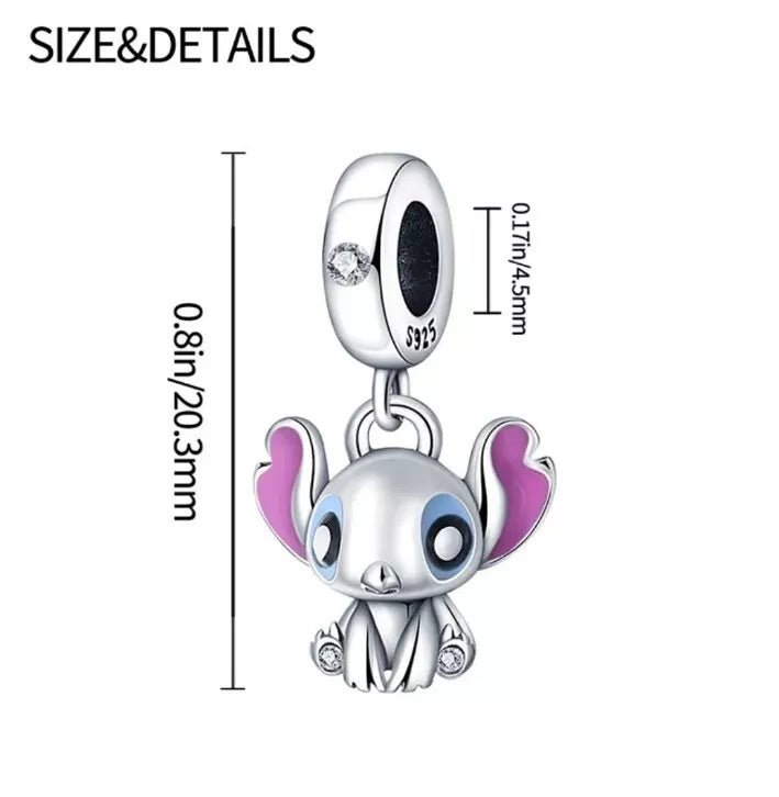 Disney Stitch Dangle Charm Hallmarked S925 Sterling Silver