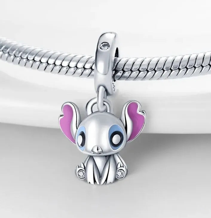 Disney Stitch Dangle Charm Hallmarked S925 Sterling Silver