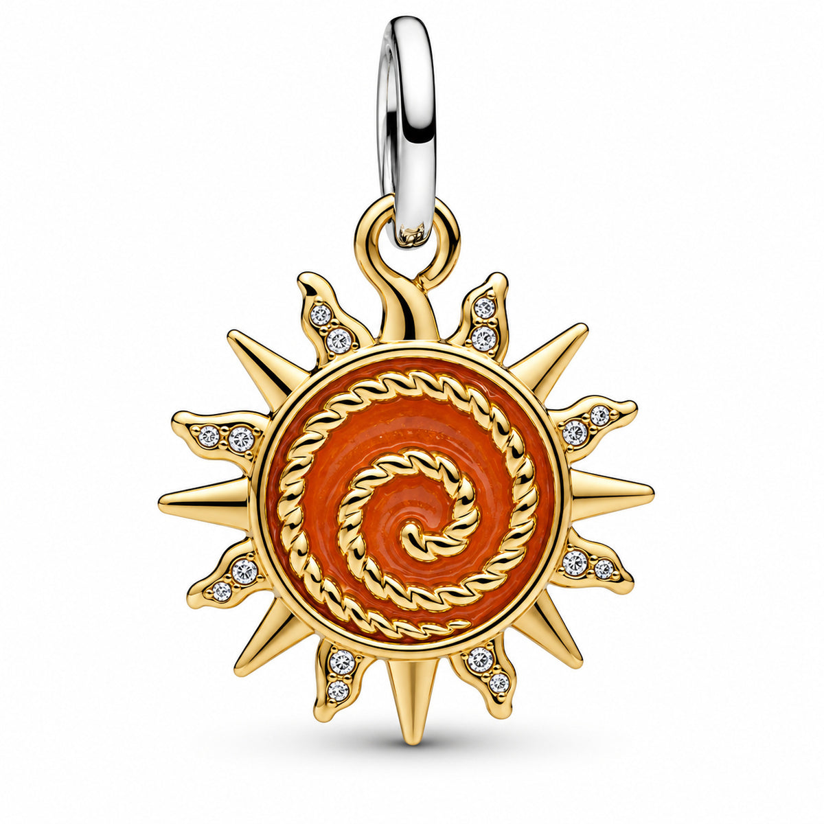 Swirling Sun Two-Tone Dangle Charm Hallmarked S925 Sterling Silver