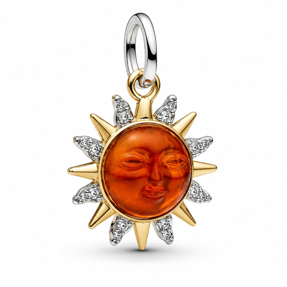 Swirling Sun Two-Tone Dangle Charm Hallmarked S925 Sterling Silver