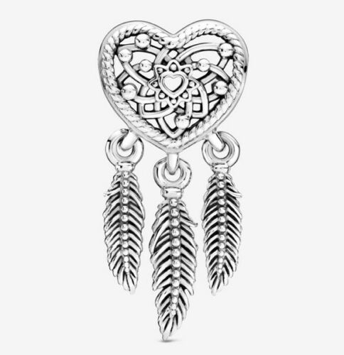 Heart Feather Dreamcatcher Charm Hallmarked S925 Sterling Silver