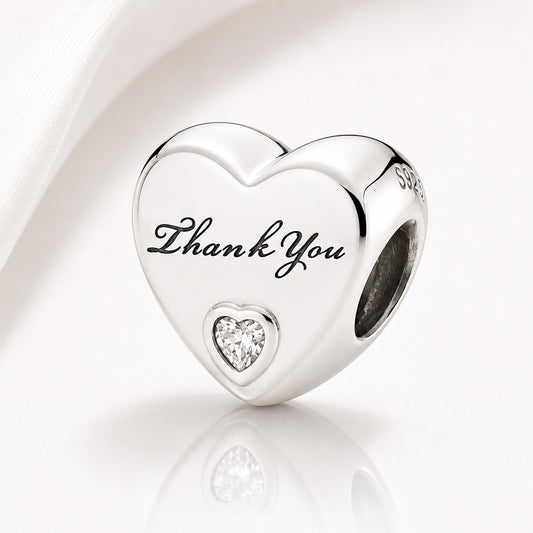 Thank You Heart Charm Hallmarked S925 Sterling Silver