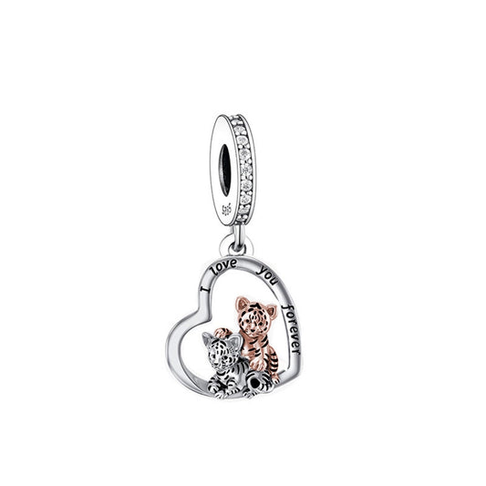 Tiger Cub Pals I Love Pendant Charm Hallmarked S925 Sterling Silver