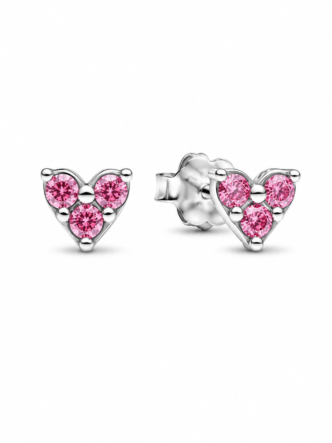 Triple Stone Pink Heart Stud Earrings