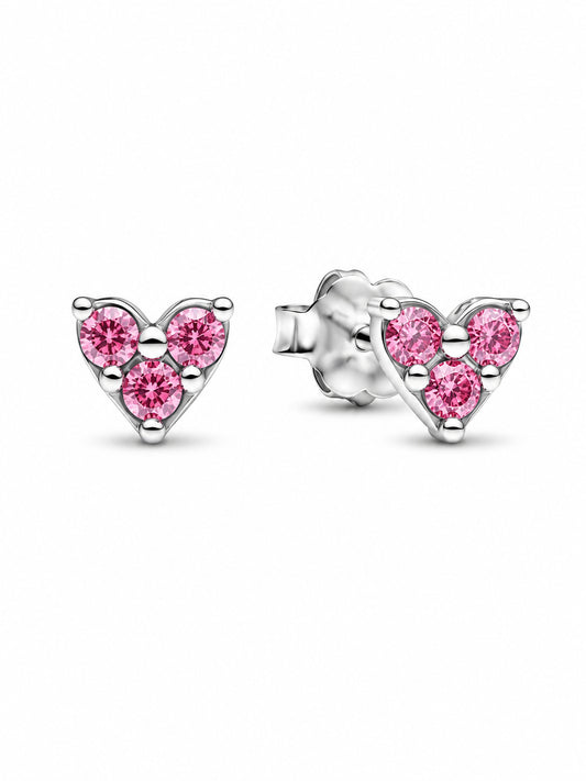 Triple Stone Pink Heart Stud Earrings