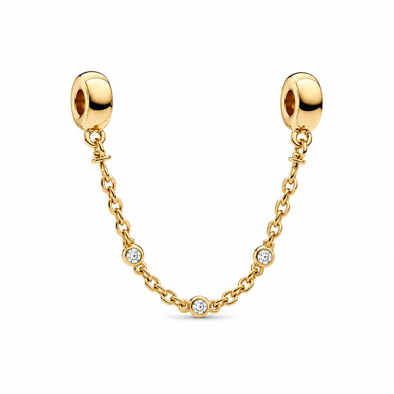 Triple Clear Stone Safety Chain Charm S925 Sterling Silver