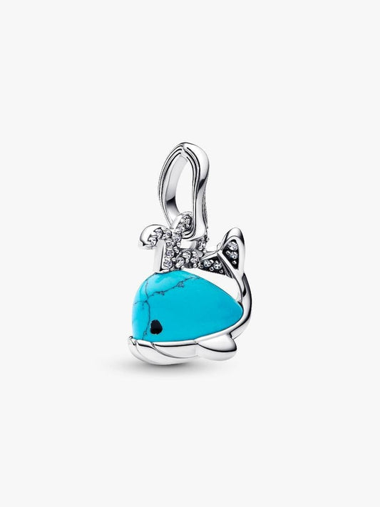 Turquoise-coloured Whale Dangle Charm Hallmarked S925 Sterling Silver