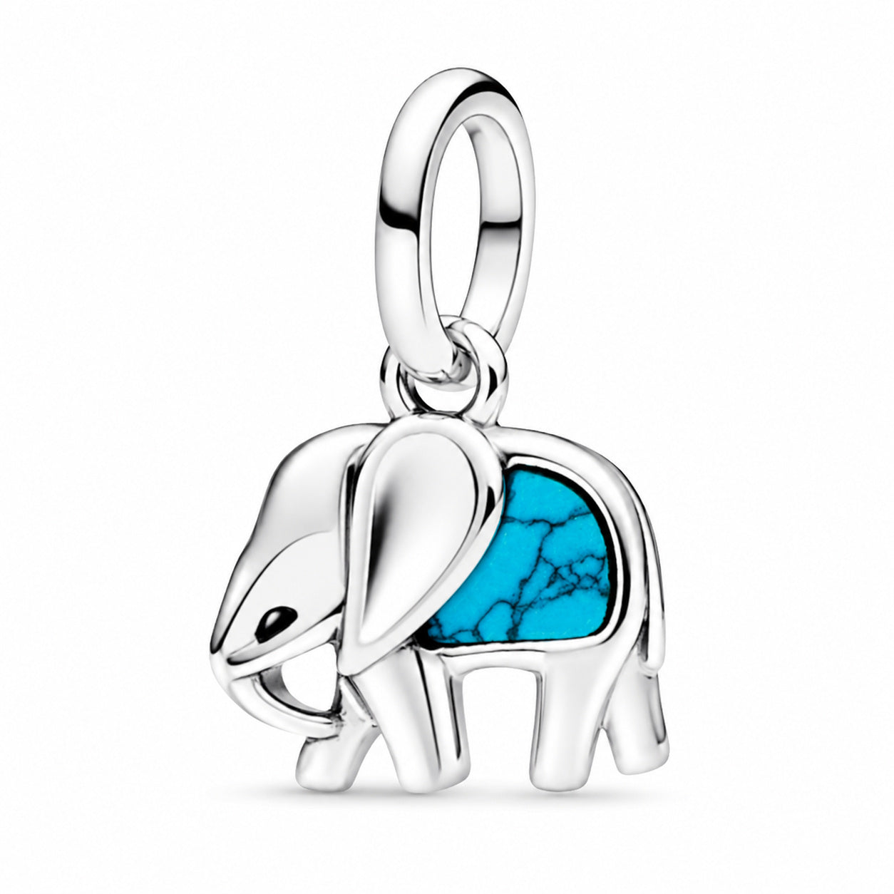 Turquoise-coloured Elephant Mini Dangle Charm Hallmarked S925 Sterling Silver