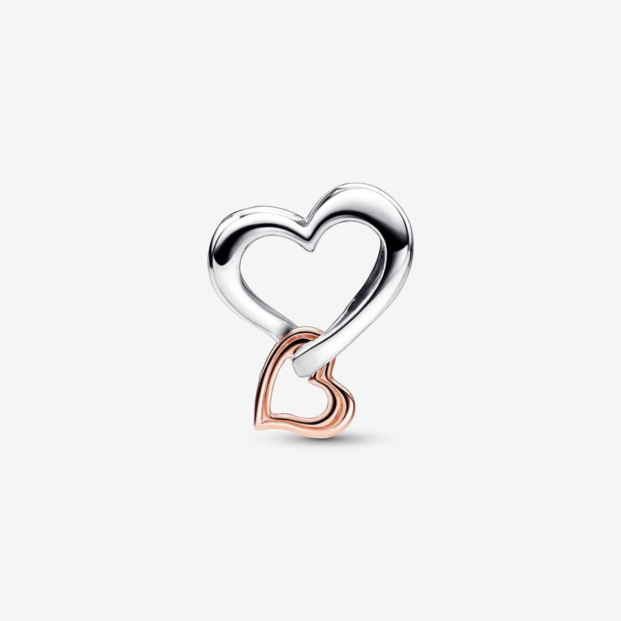 Two-tone Openwork Family Love Infinity Heart Charm Hallmarked S925 Sterling Silver