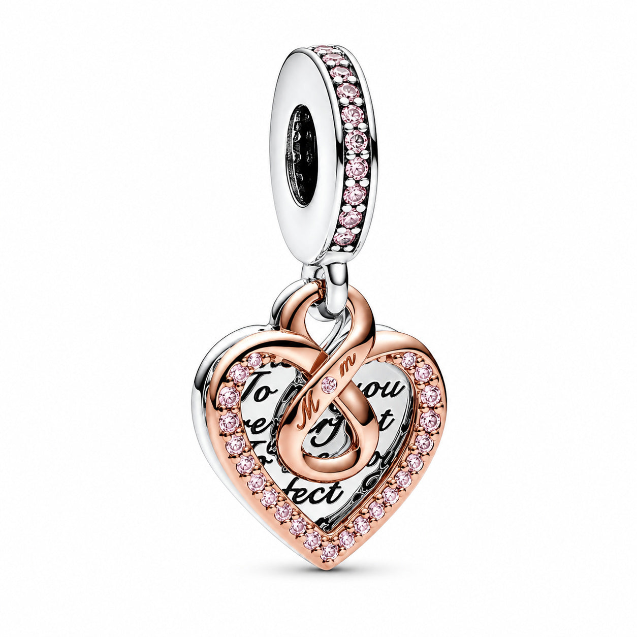 Two-tone Infinity Mum Heart Double Dangle Charm S925 Sterling Silver