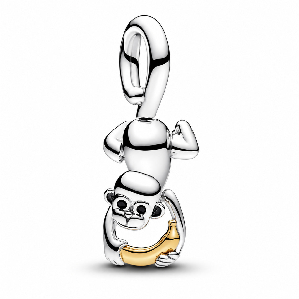 Two-tone Monkey Dangle Charm S925 Sterling Silver
