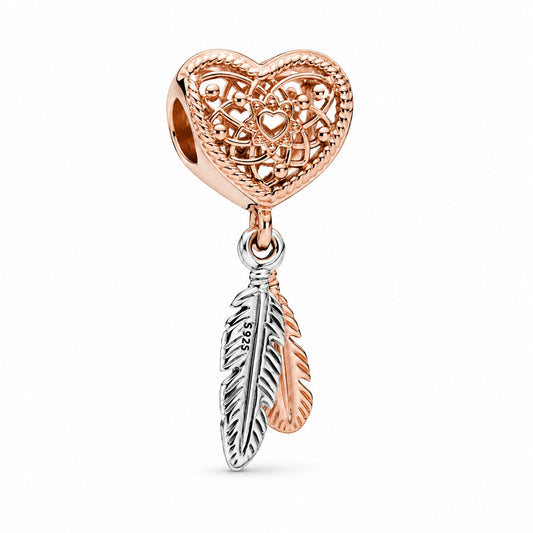Two Feather Dreamcatcher Charm Hallmarked S925 Sterling Silver