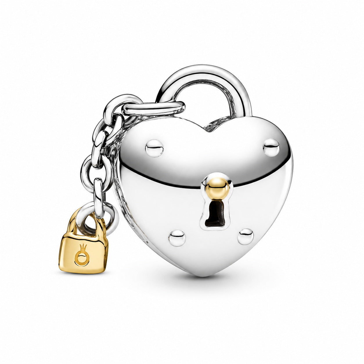 Two Tone Heart & Lock Charm S925 Sterling Silver