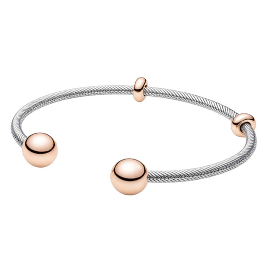 Moments  Rose Gold Plated & Silver Interchangeable End Cap Bangle S925 Sterling Silver Hallmarked