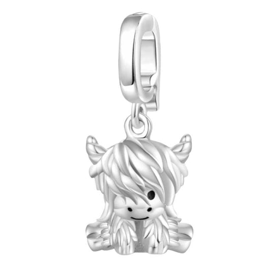 Scottish Highland Cow Dangle Charm Hallmarked S925 Sterling Silver