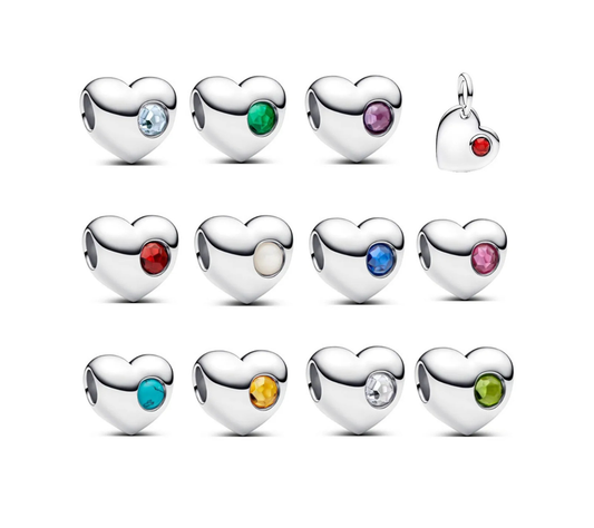 Birthstone Hearts Bracelet Charm Hallmarked S925 Sterling Silver