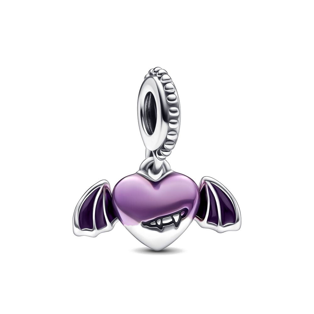 Vampire Winged Heart Dangle Charm Hallmarked S925 Sterling Silver