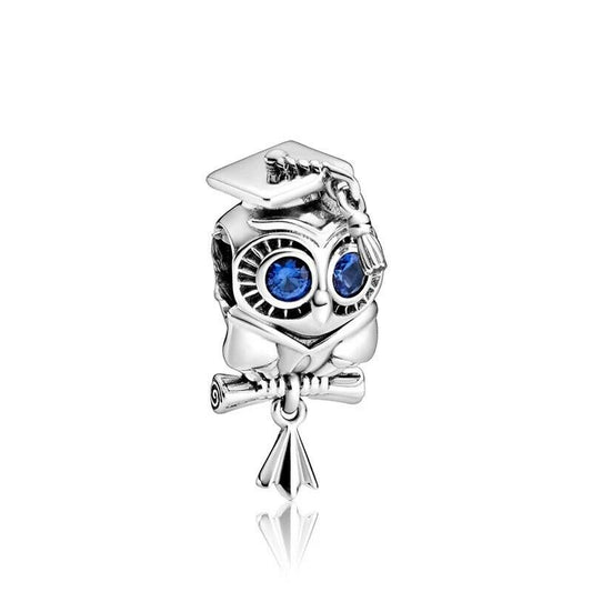 Graduation Owl Charm Hallmarked S925 Sterling Silver