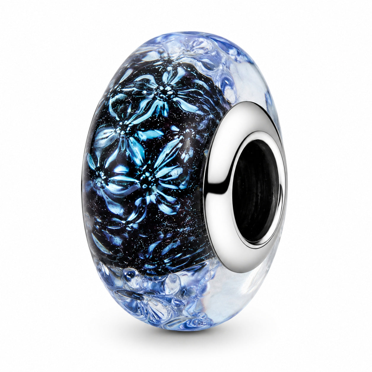 Wavy Dark Blue Murano Glass Ocean Charm S925 Sterling Silver