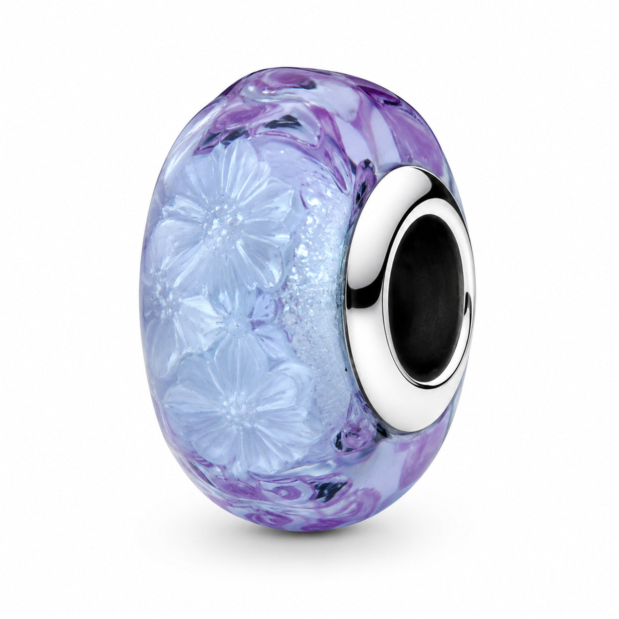 Wavy Lavender Murano Glass Charm Hallmarked S925 Sterling Silver