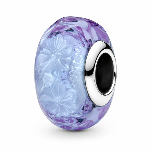 Wavy Lavender Murano Glass Charm Hallmarked S925 Sterling Silver