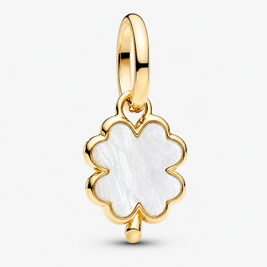 White Lucky Clover Dangle Charm Hallmarked S925 Sterling Silver