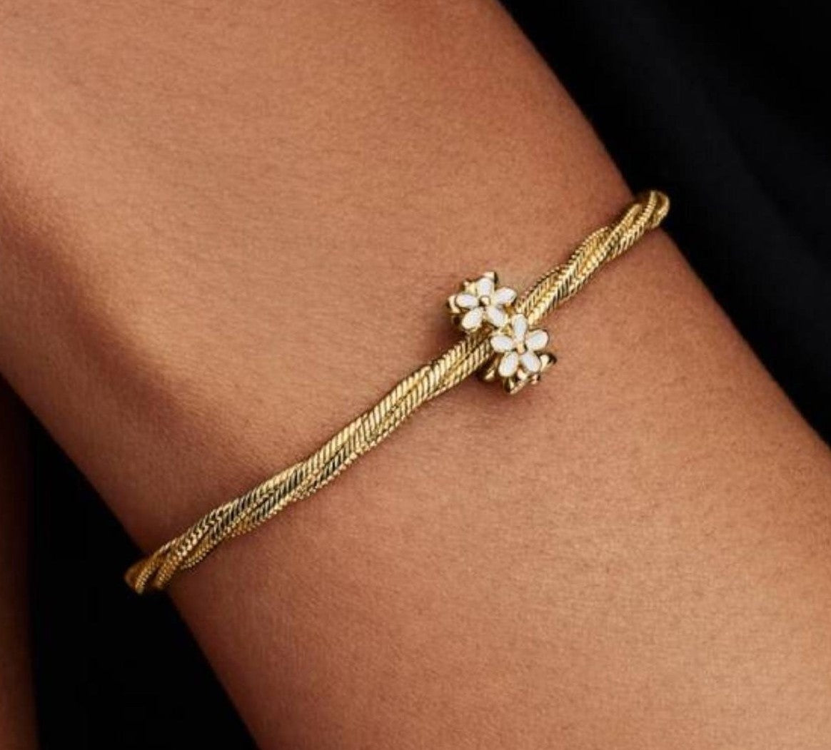 White Daisy Flower Spacer Charm Hallmarked S925 Sterling Silver