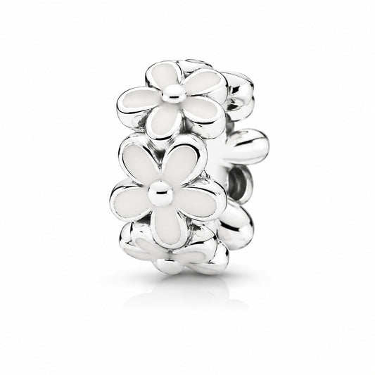 White Daisy Flower Spacer Charm S925 Sterling Silver