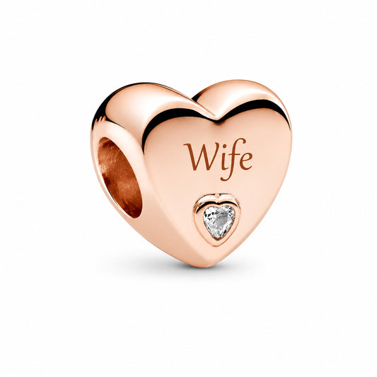 Wife Rose Gold Heart Charm Hallmarked S925 Sterling Silver