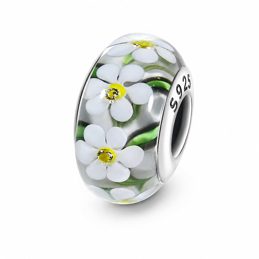 Wild Flowers Murano Glass Charm Hallmarked S925 Sterling Silver