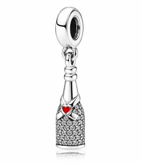 Wine Bottle Dangle Charm Hallmarked S925 Sterling Silver