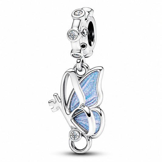 Winged Butterfly Dangle Charm Hallmarked S925 Sterling Silver