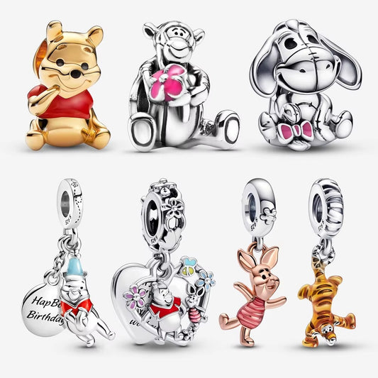 S925 Disney Winnie The Pooh Eeyore Tigger Piglet Sterling Silver Charms Collection