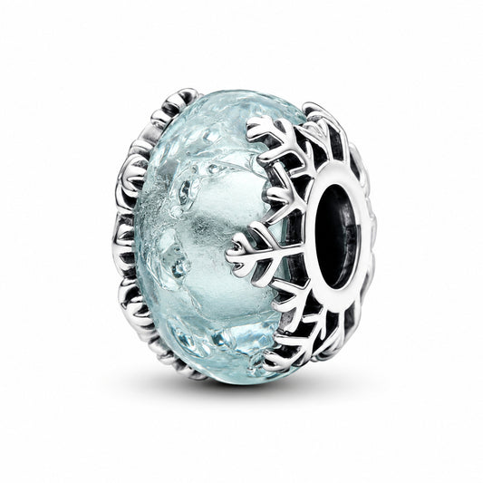 Winter Blue Snowflake Murano Charm Hallmarked S925 Sterling Silver