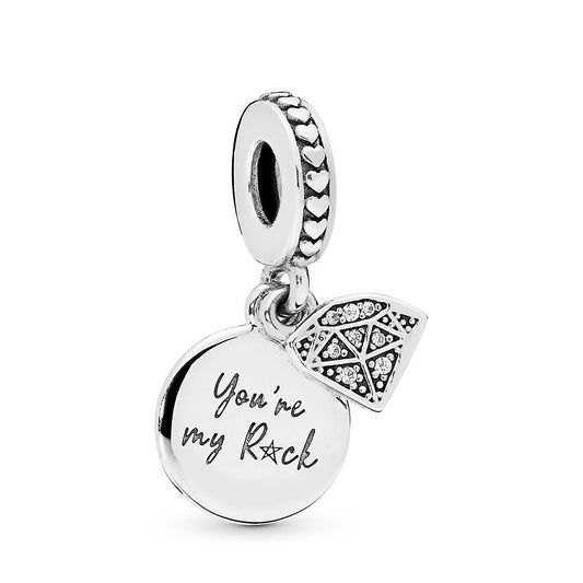 You Are My Rock Dangle Charm S925 Hallmarked Compatible Sterling Silver Charm