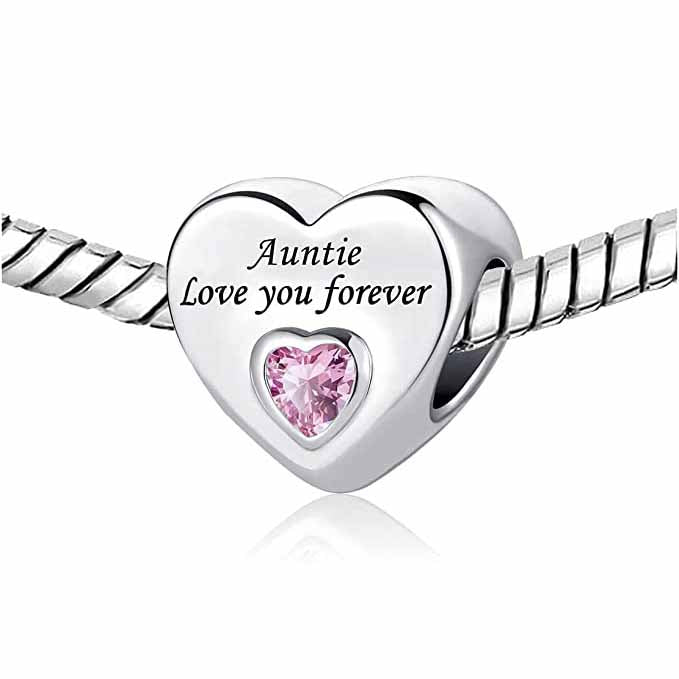 Auntie Love You Forever Heart Charm Hallmarked S925 Sterling Silver