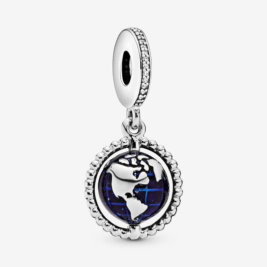 Globe Dangle Charm Hallmarked S925 Sterling Silver