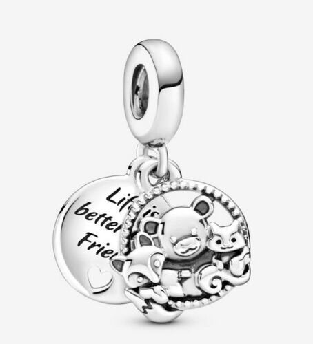 Bear Fox & Squirrel Friendship Dangle Charm Hallmarked S925 Sterling Silver