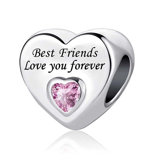 Best Friends Love You Forever Heart Charm Hallmarked S925 Sterling Silver