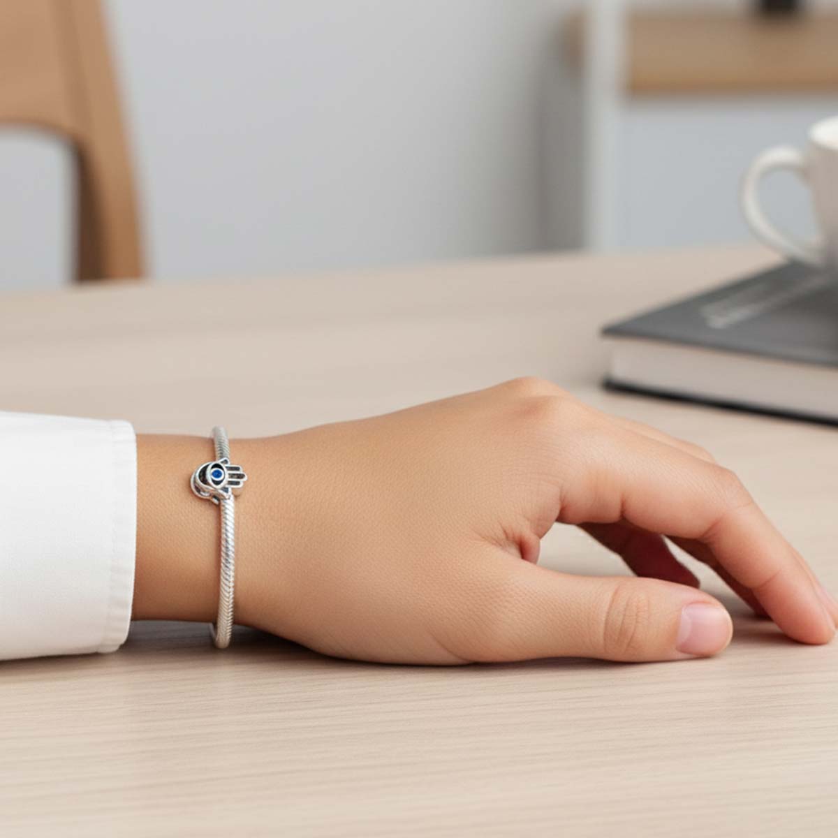 Hamsa Hand Charm Hallmarked S925 Sterling Silver